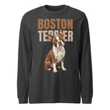 Brown Boston Terrier Dog Unisex Long Sleeve Tee . Dark Grey Heather