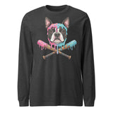 Baseball Drip Boston Terrier Dog Unisex Long Sleeve Tee . Dark Grey Heather