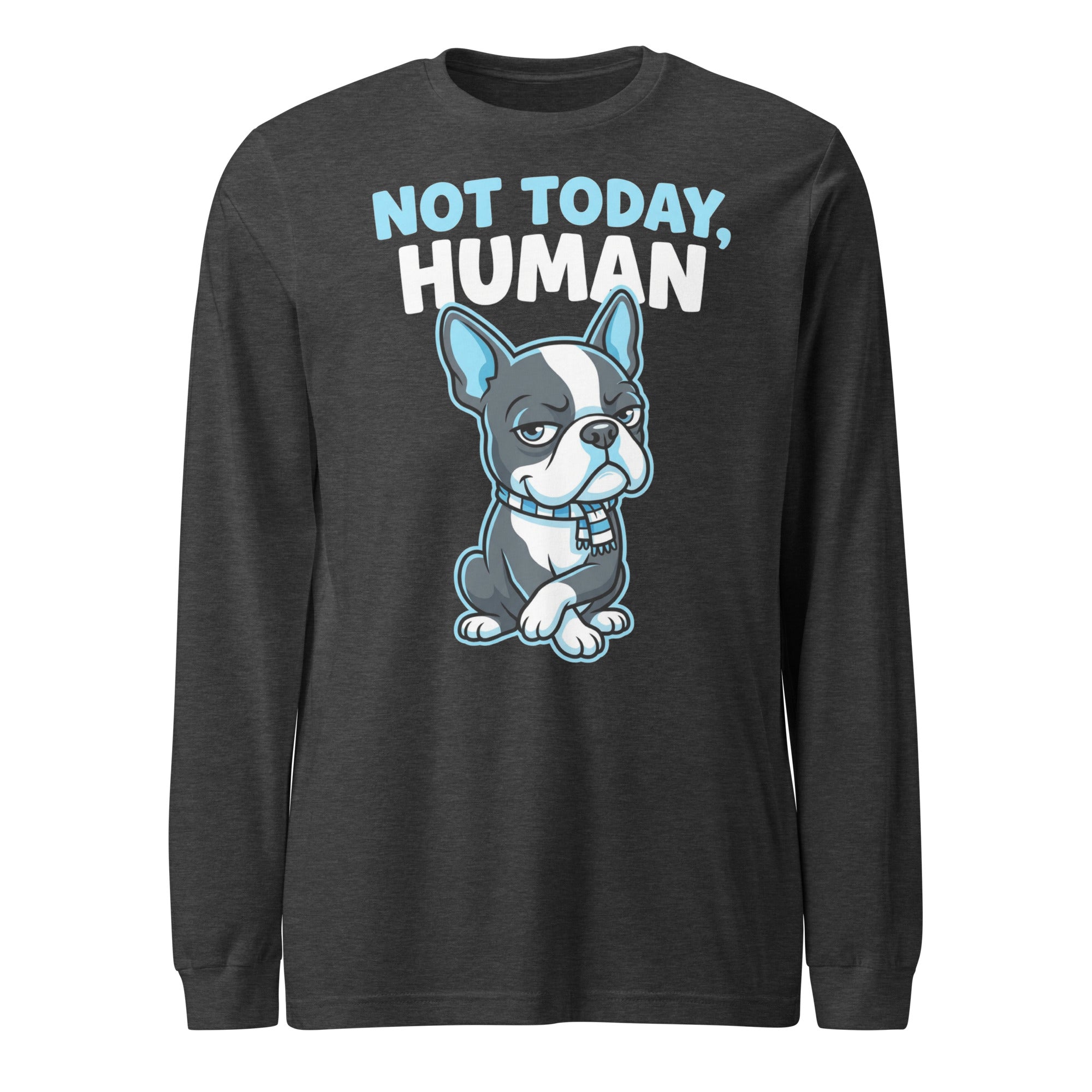 Not Today, Human - Cartoon Boston Terrier Side Eye Unisex Long Sleeve Tee . Dark Grey Heather
