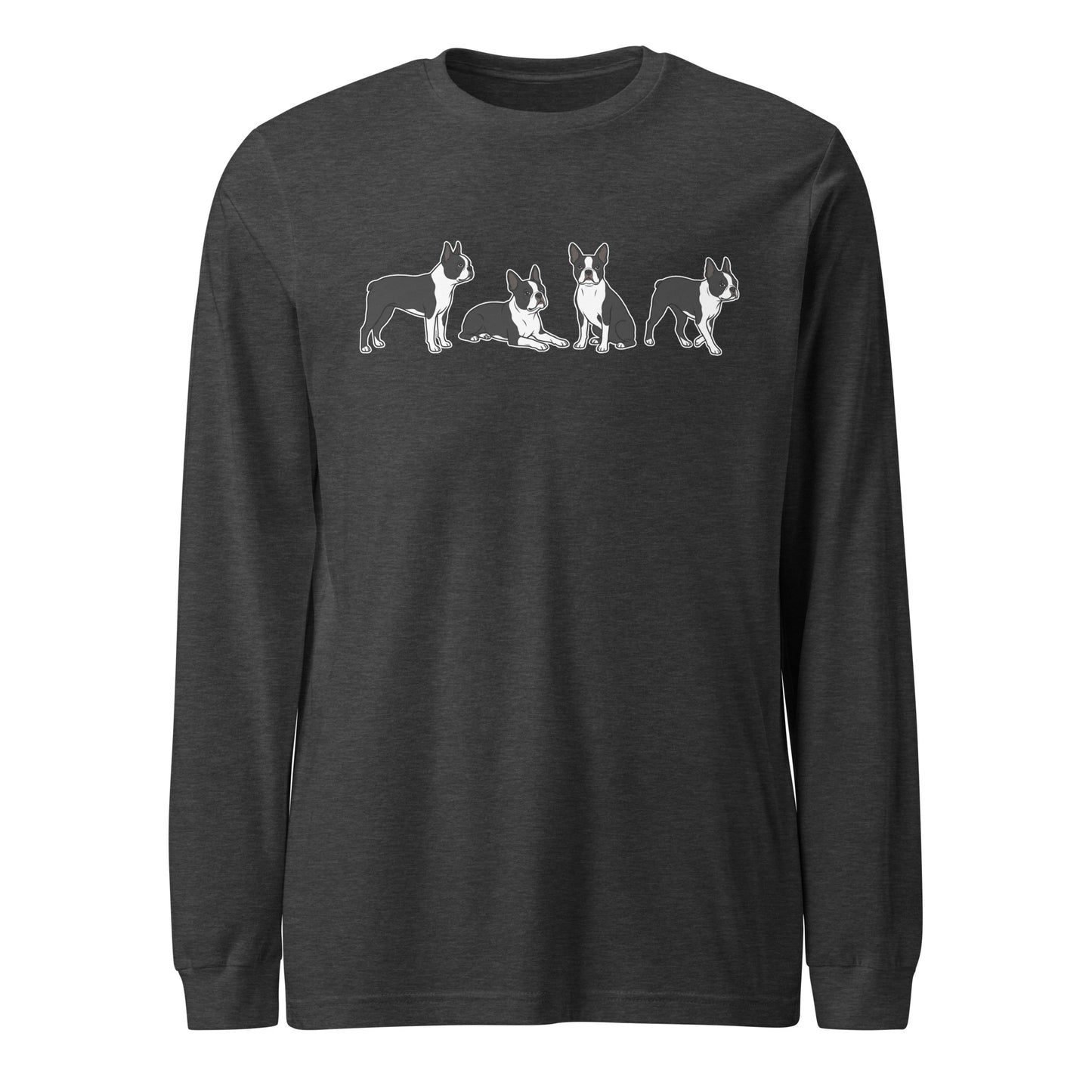 4 Boston Terrier Poses Unisex Long Sleeve Tee . Dark Grey Heather