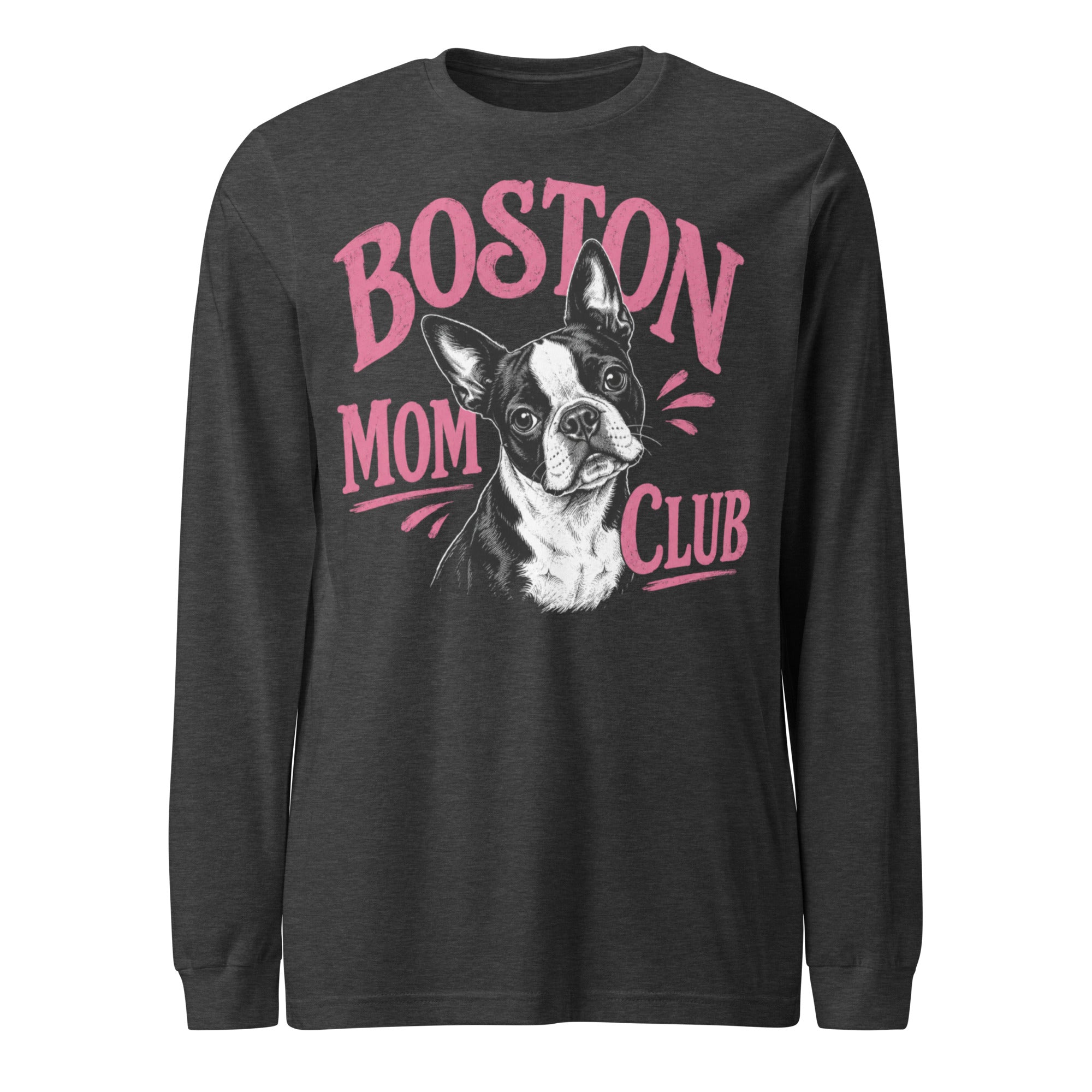 Boston Mom Club Long Sleeve Tee . Dark Grey Heather