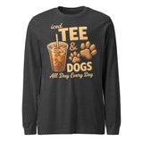 Iced Tea & Dogs All Day Every Day Unisex Long Sleeve Shirt - Funny Dog Lover Tee . Dark Grey Heather