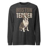 Brindle Boston Terrier Dog Unisex Long Sleeve Tee . Dark Grey Heather