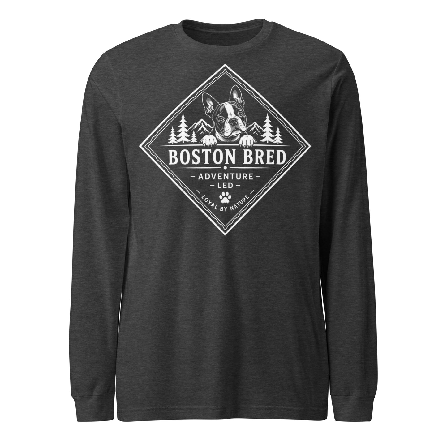 Boston Bred Adventure Led – Outdoor And Hiking Dog Lover Unisex Long Sleeve Tee . Dark Grey Heather