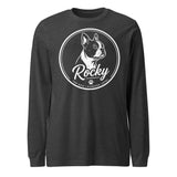 Personalized Dog Silhouette Long Sleeve Tee with Custom Name & Tagline . Dark Grey Heather