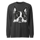 Sleepy Boston Terrier Dog Unisex Long Sleeve Tee . Dark Grey Heather
