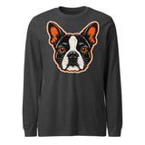 Halloween Boston Terrier Face Unisex Long Sleeve Tee . Dark Grey Heather