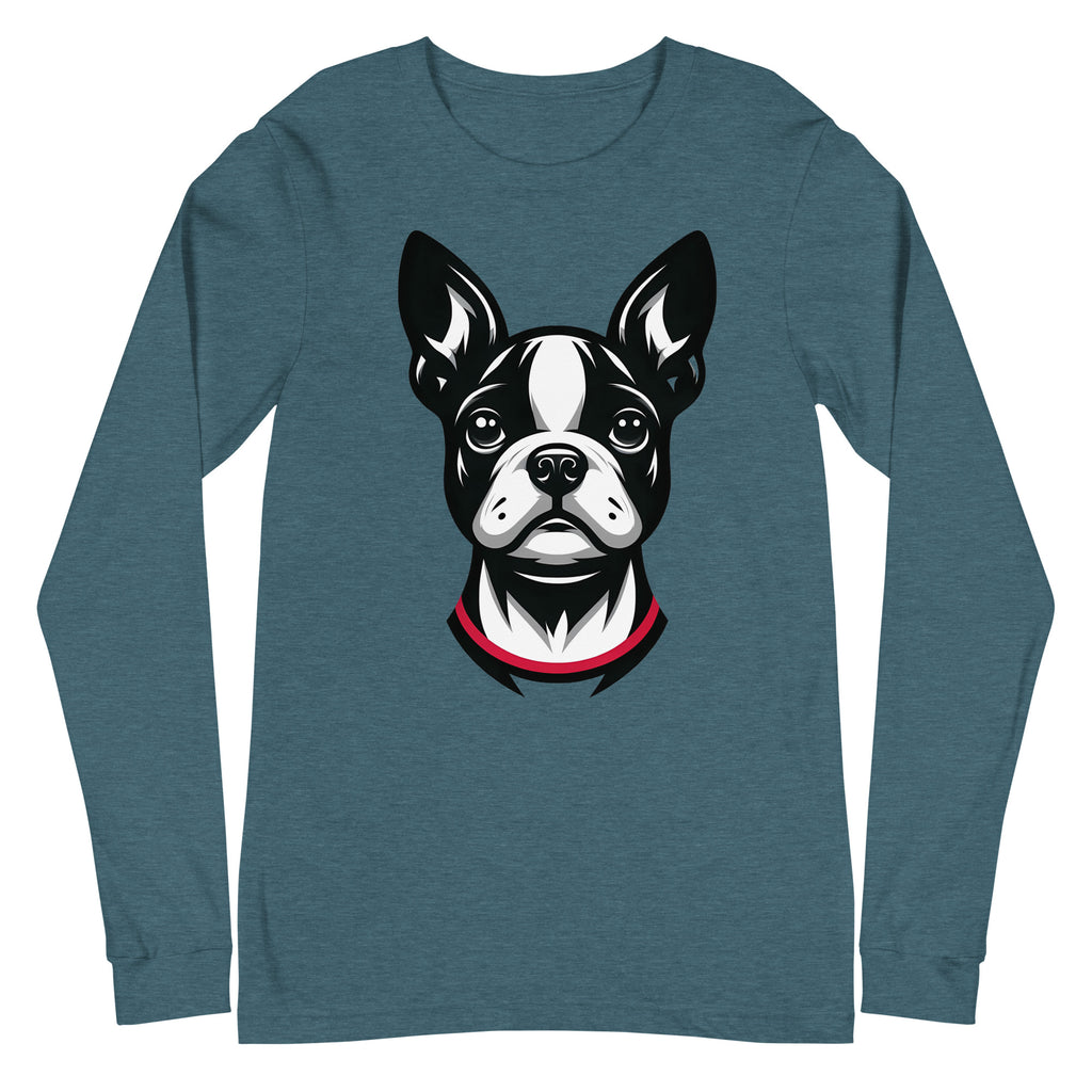 Minimalist Boston Terrier Face Design Unisex Long Sleeve Tee