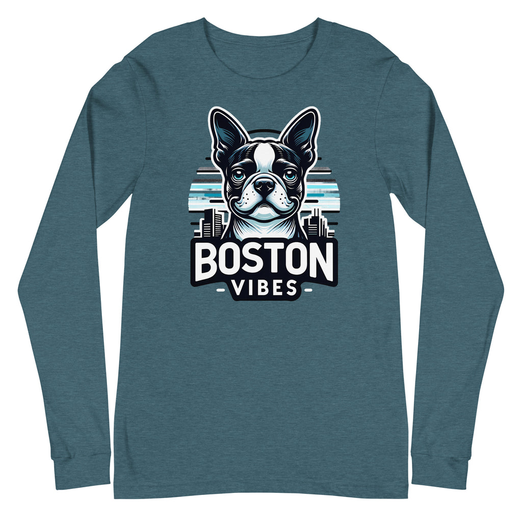 Boston Terrier Vibes Unisex Long Sleeve Tee