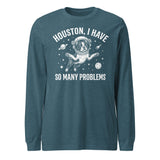 Houston, I Have So Many Problems - Funny Boston Terrier Astronaut Unisex Long Sleeve Tee . Heather Deep Teal