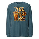 Iced Tea & Dogs All Day Every Day Unisex Long Sleeve Shirt - Funny Dog Lover Tee . Heather Deep Teal