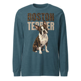 Brindle Boston Terrier Dog Unisex Long Sleeve Tee . Heather Deep Teal