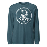 Personalized Dog Silhouette Long Sleeve Tee with Custom Name & Tagline . Heather Deep Teal