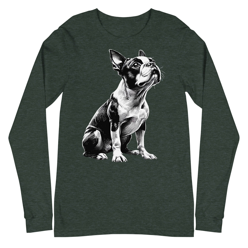 Boston Terrier Line Art Unisex Long Sleeve Tee