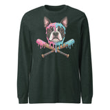Baseball Drip Boston Terrier Dog Unisex Long Sleeve Tee . Heather Forest