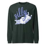 Silly Boston Terrier Dog Upside Down Unisex Long Sleeve Tee . Heather Forest
