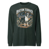Boston Terrier Wilderness Guardian Unisex Long Sleeve Tee . Heather Forest