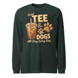 Iced Tea & Dogs All Day Every Day Unisex Long Sleeve Shirt - Funny Dog Lover Tee . Heather Forest