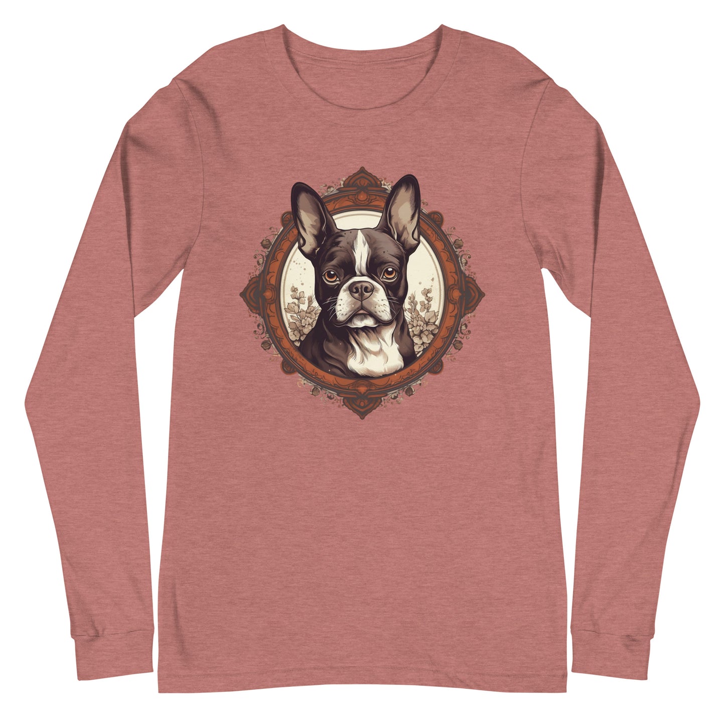Vintage-Inspired Red Brown Boston Terrier Long Sleeve Tee