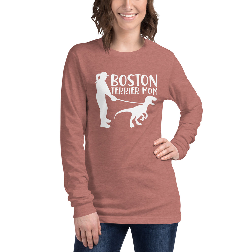 Boston Terrier Mom Dinosaur Long Sleeve Tee