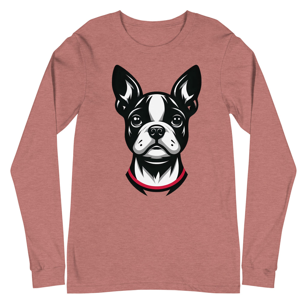 Minimalist Boston Terrier Face Design Unisex Long Sleeve Tee