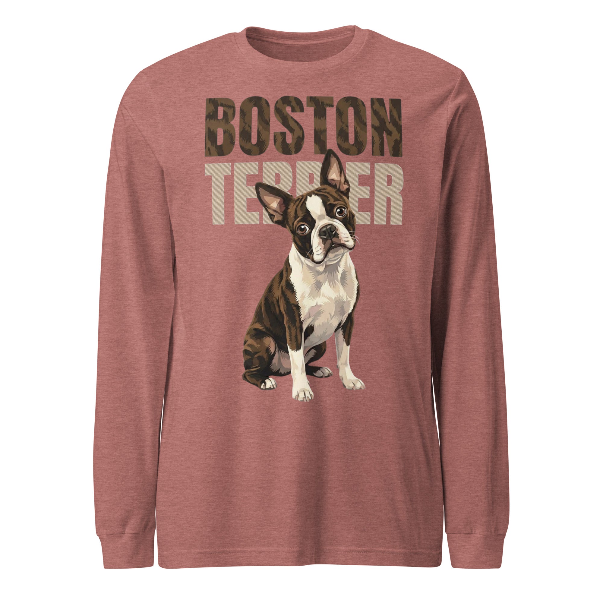 Brindle Boston Terrier Dog Unisex Long Sleeve Tee . Heather Mauve