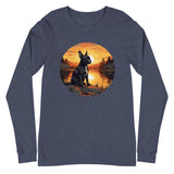 Boston Terrier Sitting By A Calm Lake Unisex Long Sleeve Tee
