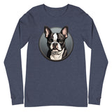 Cartoon Boston Terrier Dog Portrait Unisex Long Sleeve Tee