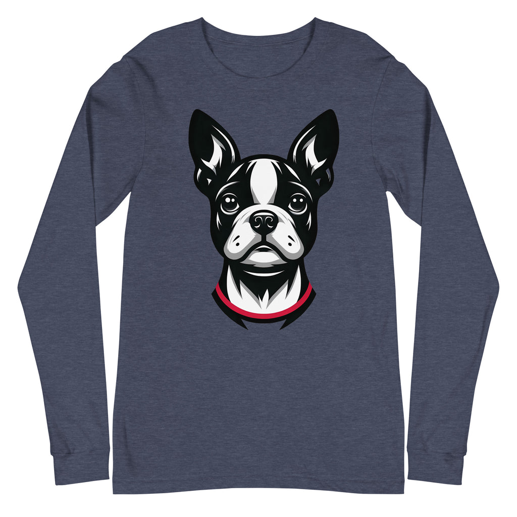 Minimalist Boston Terrier Face Design Unisex Long Sleeve Tee