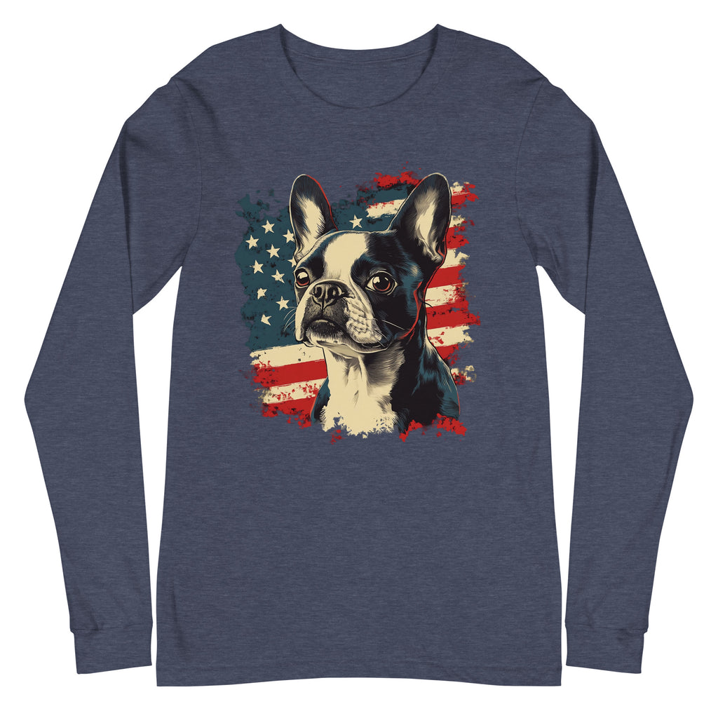 Patriotic Boston Terrier USA Flag Unisex Long Sleeve Tee