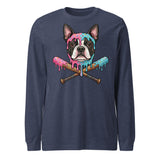 Baseball Drip Boston Terrier Dog Unisex Long Sleeve Tee . Heather Navy