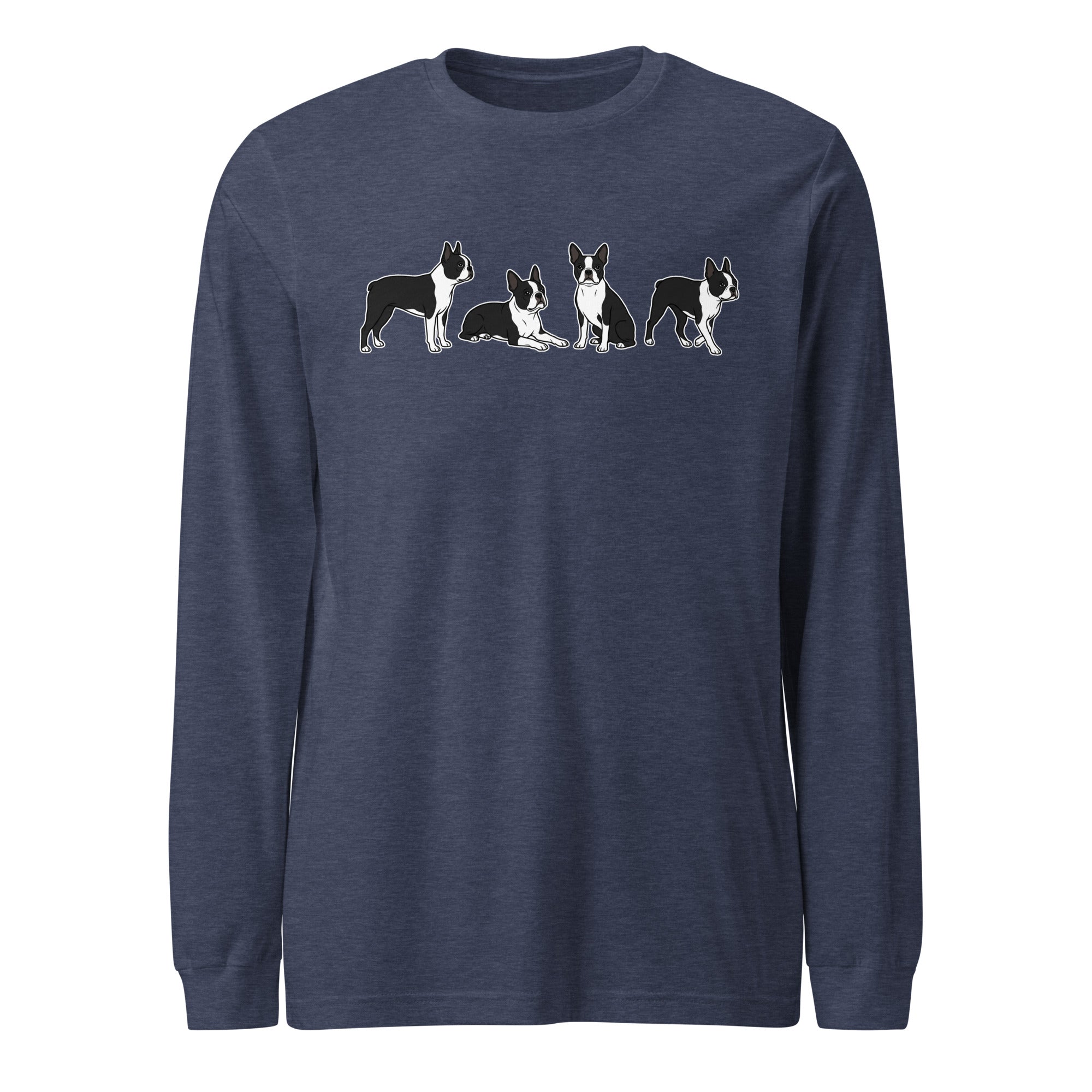 4 Boston Terrier Poses Unisex Long Sleeve Tee . Heather Navy