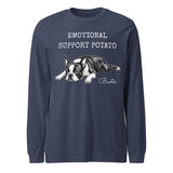 Emotional Support Potato Boston Terrier Dog Unisex Long Sleeve Tee . Heather Navy