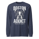Boston Addict (No Cure. No Regrets.) Unisex Long Sleeve Tee . Heather Navy