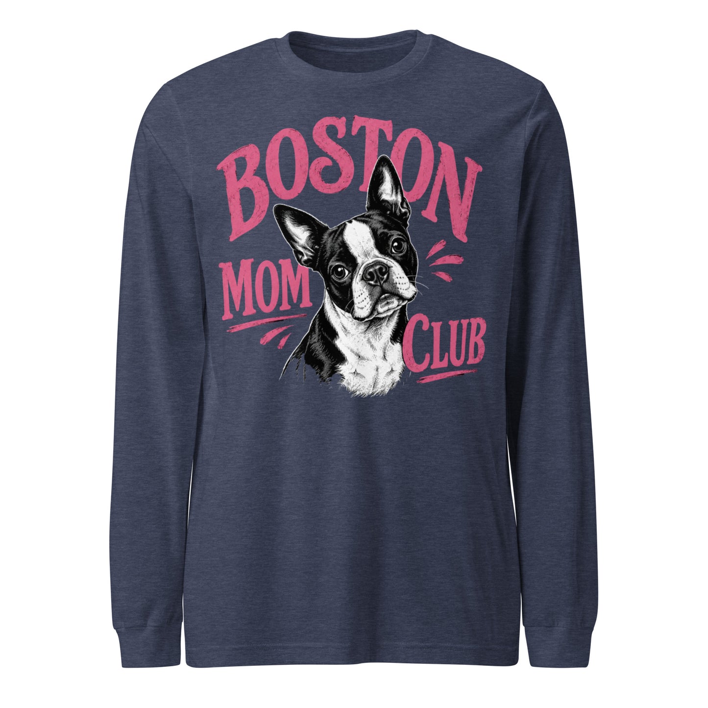 Boston Mom Club Long Sleeve Tee . Heather Navy