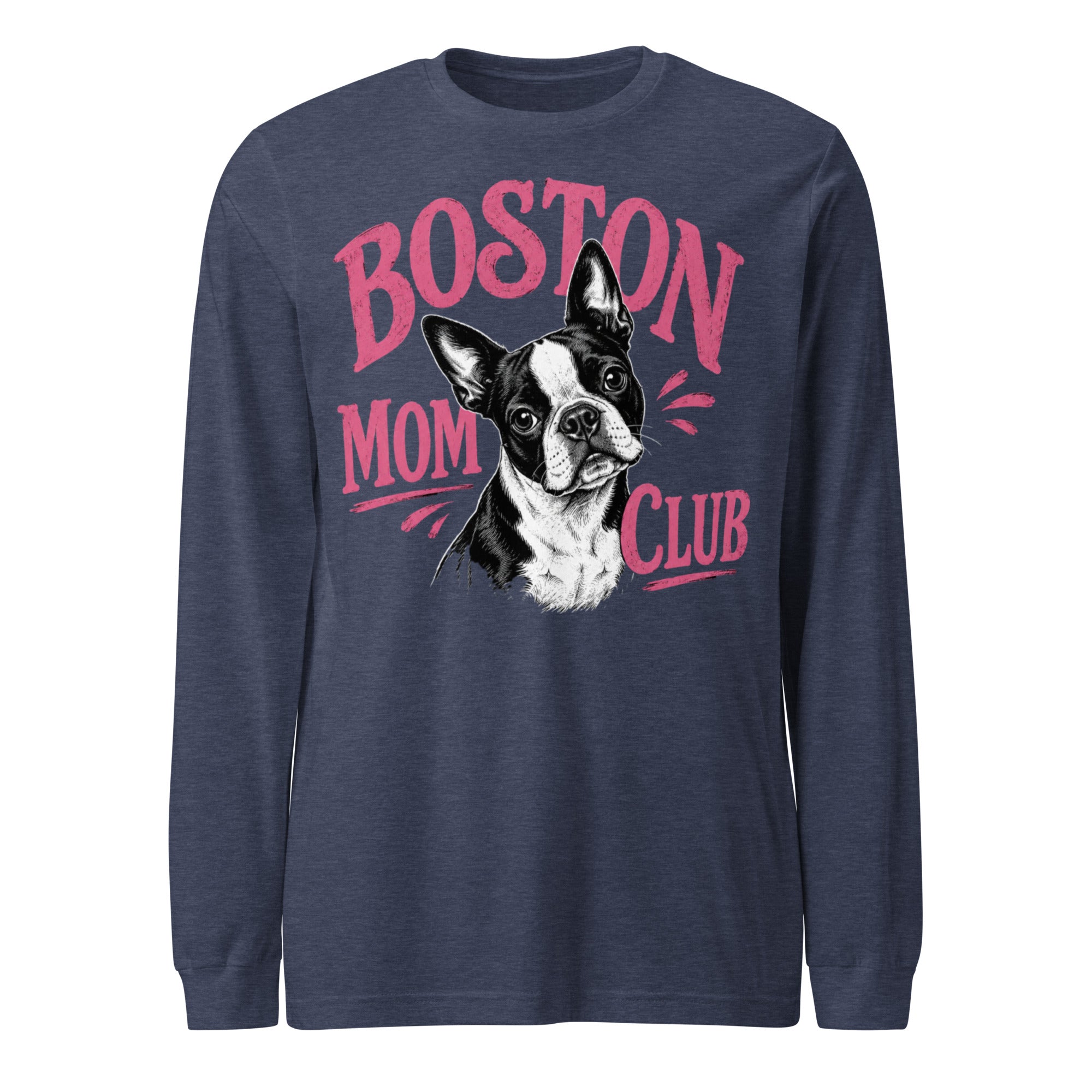 Boston Mom Club Long Sleeve Tee . Heather Navy