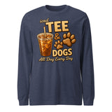 Iced Tea & Dogs All Day Every Day Unisex Long Sleeve Shirt - Funny Dog Lover Tee . Heather Navy