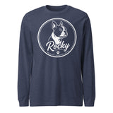 Personalized Dog Silhouette Long Sleeve Tee with Custom Name & Tagline . Heather Navy