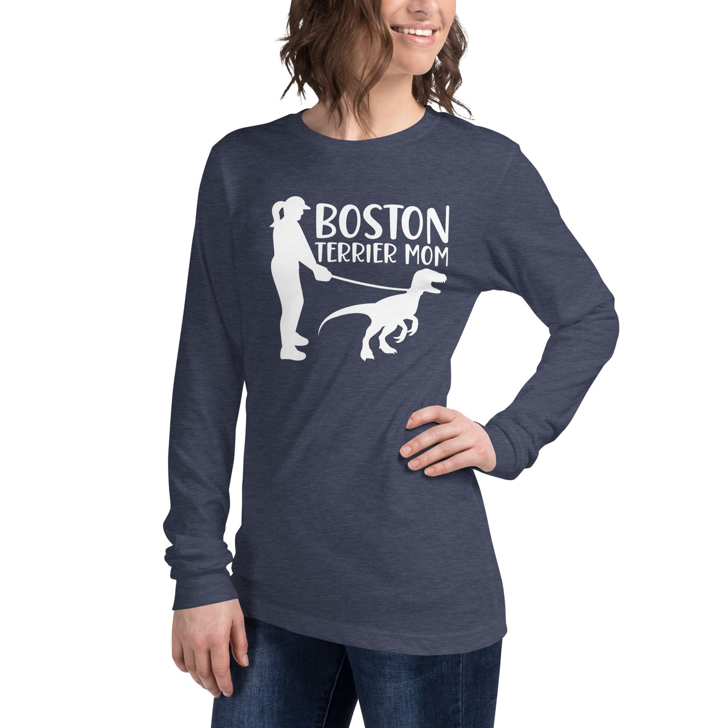 Boston Terrier Mom Dinosaur Long Sleeve Tee
