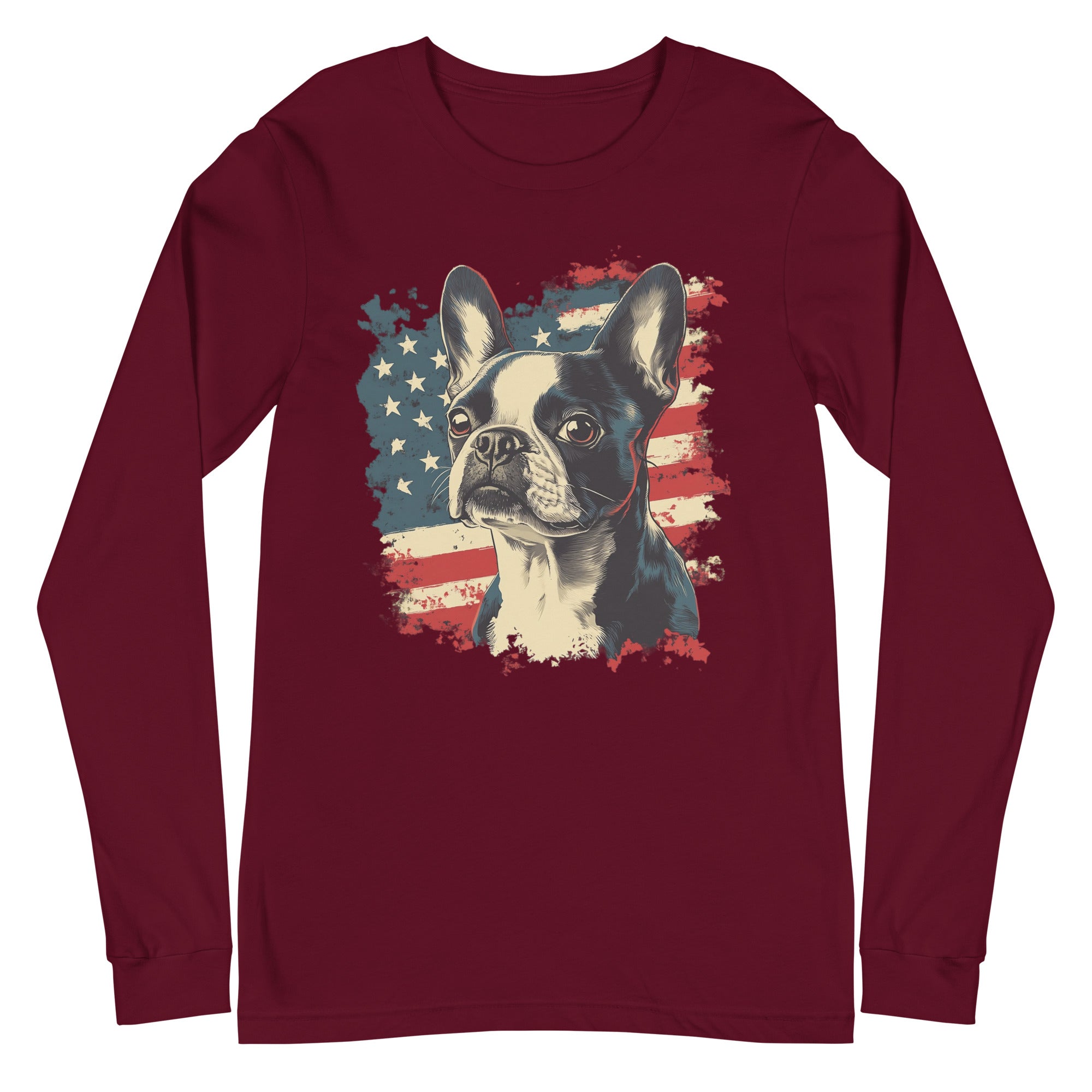 Patriotic Boston Terrier USA Flag Unisex Long Sleeve Tee