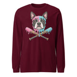 Baseball Drip Boston Terrier Dog Unisex Long Sleeve Tee . Maroon