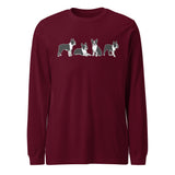 4 Boston Terrier Poses Unisex Long Sleeve Tee . Maroon