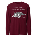Emotional Support Potato Boston Terrier Dog Unisex Long Sleeve Tee . Maroon