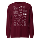 Boston Terrier Doodle Dog Lover Unisex Long Sleeve Tee . Maroon