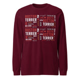 Boston Terrier Word Collage Unisex Long Sleeve Tee – Dog Lover Typography Art . Maroon