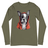 Boston Terrier in a Red Hoodie Long Sleeve Tee