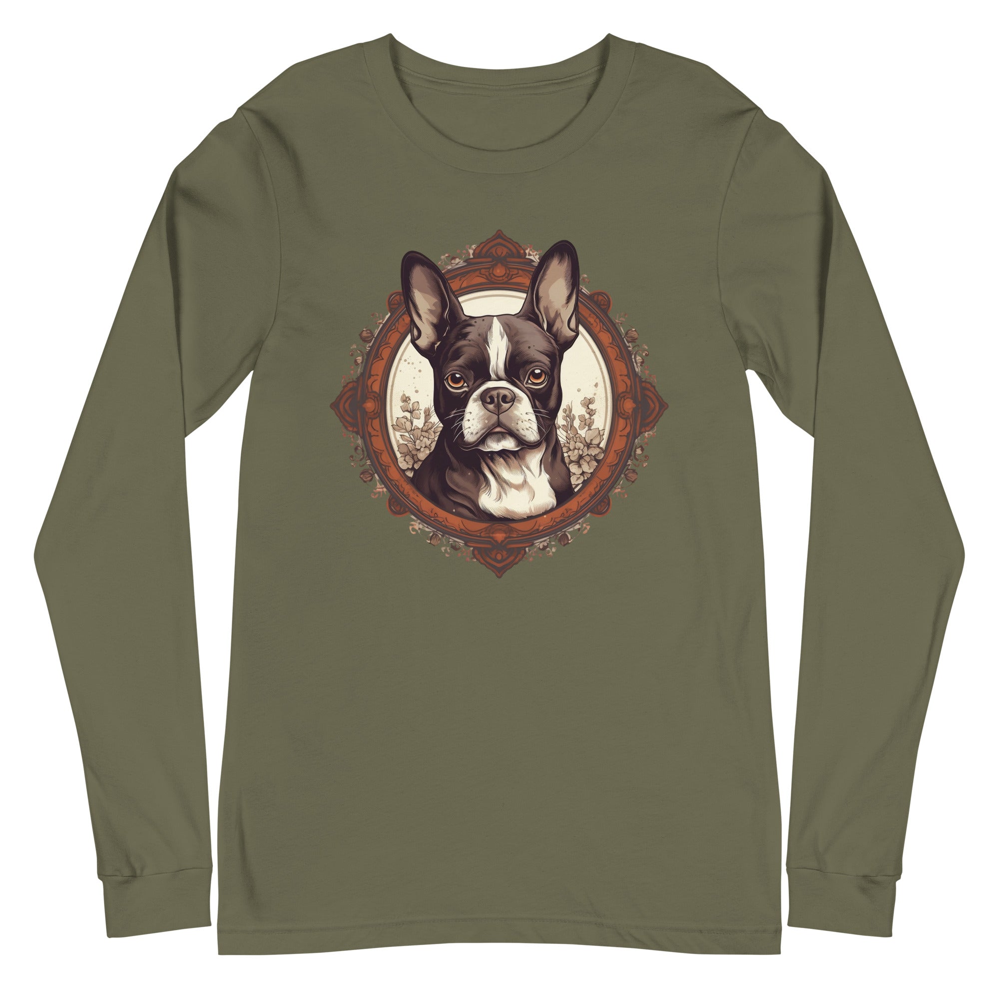 Vintage-Inspired Red Brown Boston Terrier Long Sleeve Tee