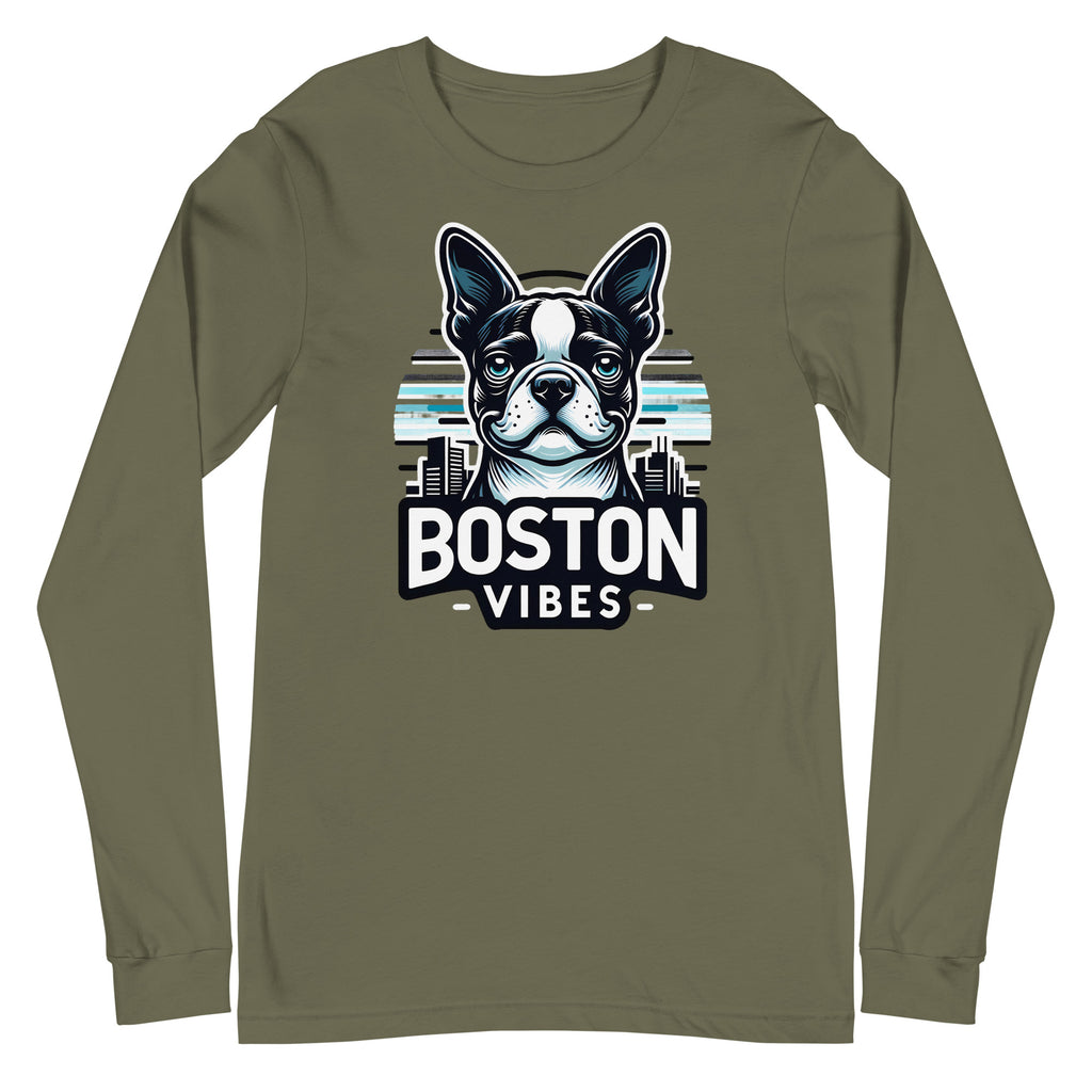 Boston Terrier Vibes Unisex Long Sleeve Tee