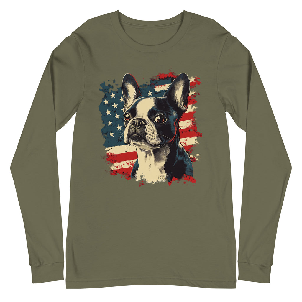 Patriotic Boston Terrier USA Flag Unisex Long Sleeve Tee