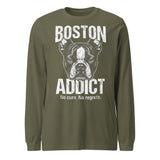 Boston Addict (No Cure. No Regrets.) Unisex Long Sleeve Tee . Military Green